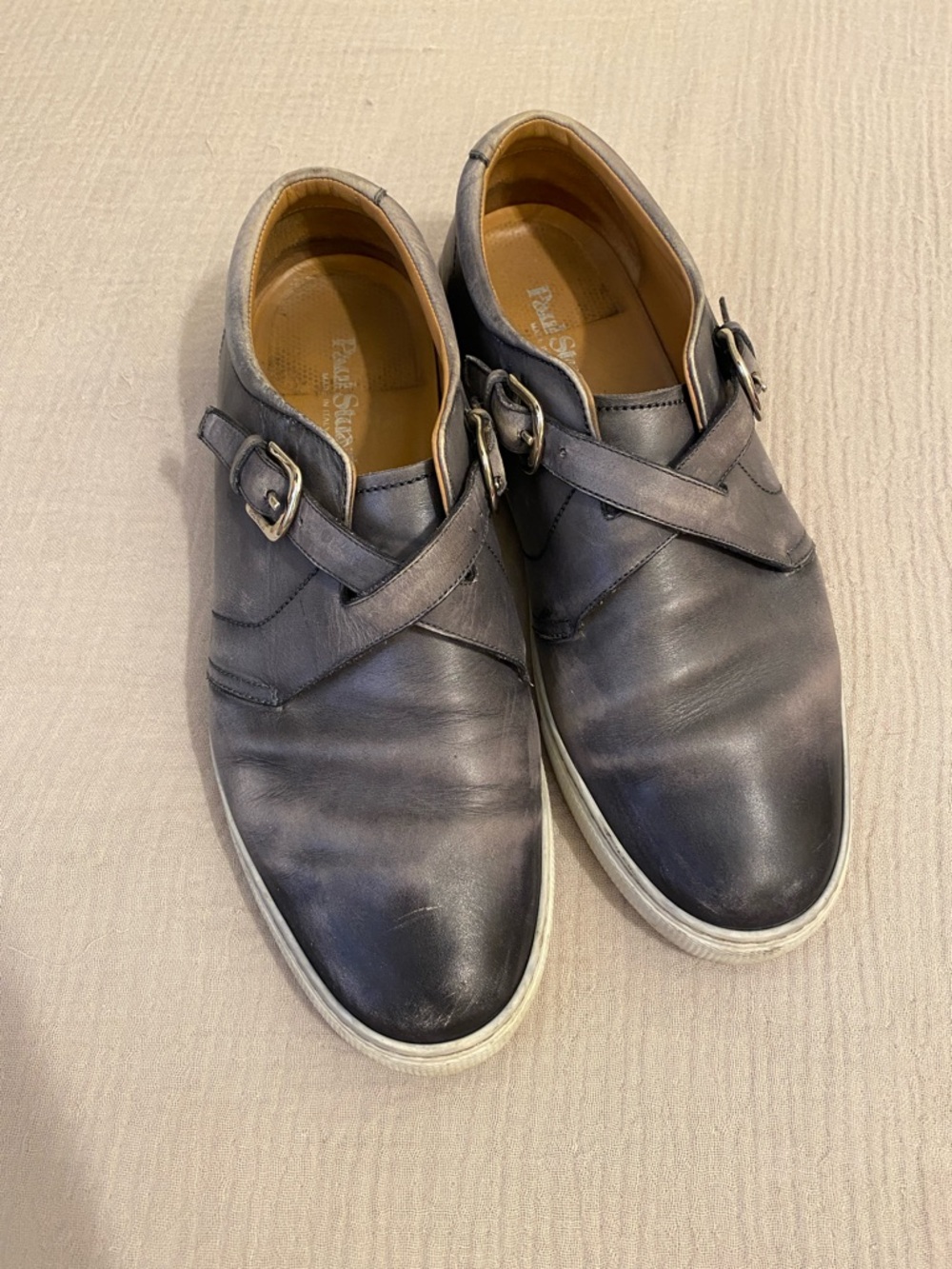 Paul Smith Gray Leather Double Monk Strap Shoes. Size 12M